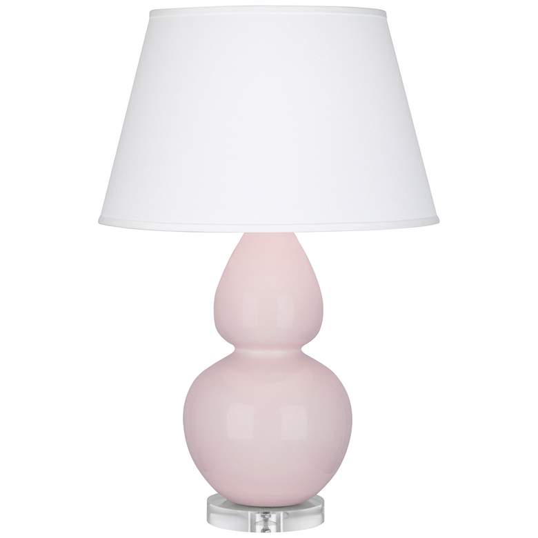 Image 1 Double Gourd 30"H Rose Water Glazed Lucite Table Lamp - Pearl Dupioni Shade