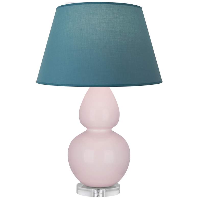 Image 1 Double Gourd 30"H Rose Water Glazed Lucite Table Lamp w/ Bright Blue Shade