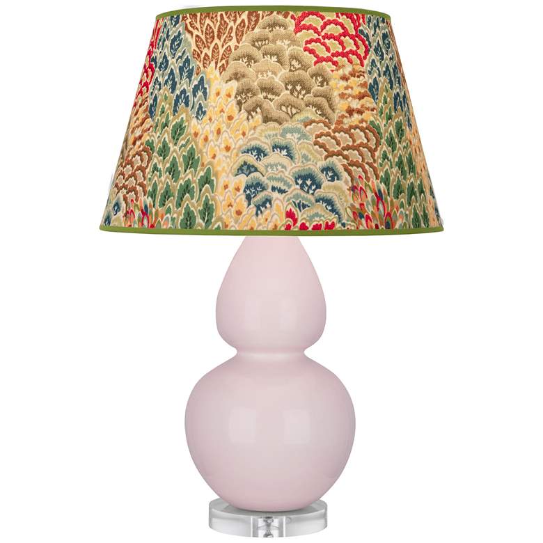 Image 1 Double Gourd 30"H Rose Water Glazed Lucite Table Lamp w/ Fall Floral Shade