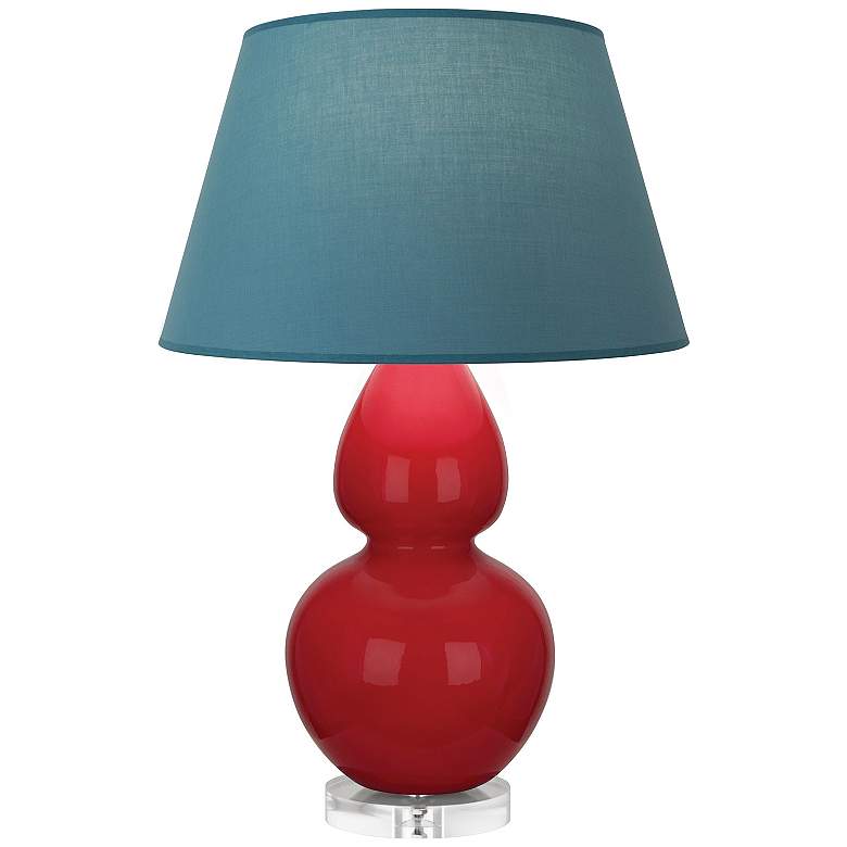 Image 1 Double Gourd 30"H Ruby Red And Lucite Lamp w/ Bright Blue And Gray Shade