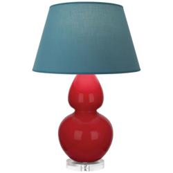 Double Gourd 30"H Ruby Red And Lucite Lamp w/ Bright Blue And Gray Shade