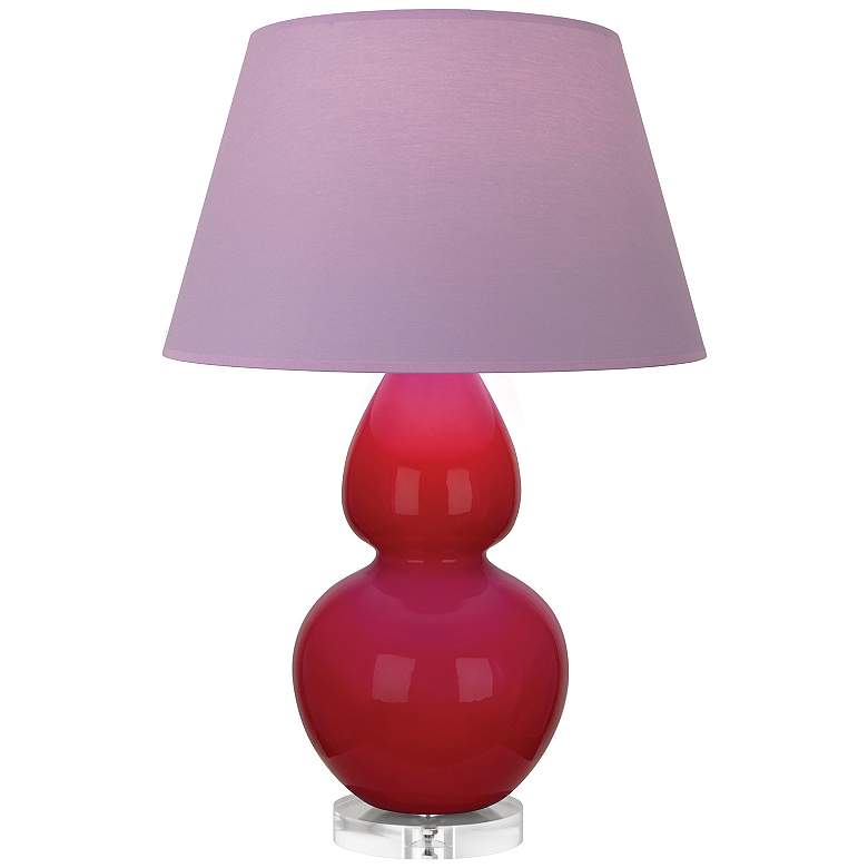 Image 1 Double Gourd 30"H Ruby Red And Lucite Lamp w/ Lavender And Plum Shade