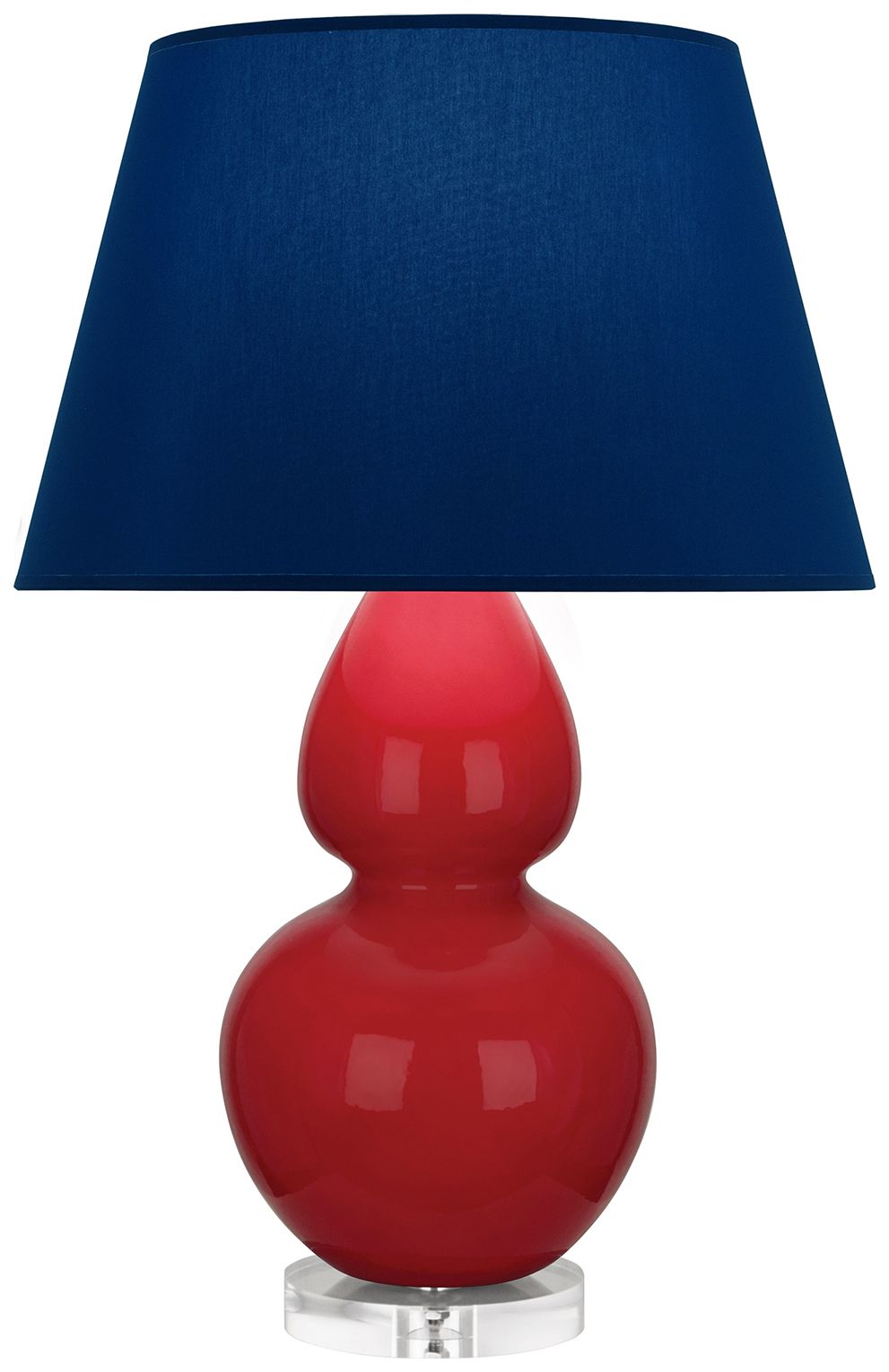Double Gourd 30"H Ruby Red And Lucite Lamp w/ Navy And Gray Made to Order