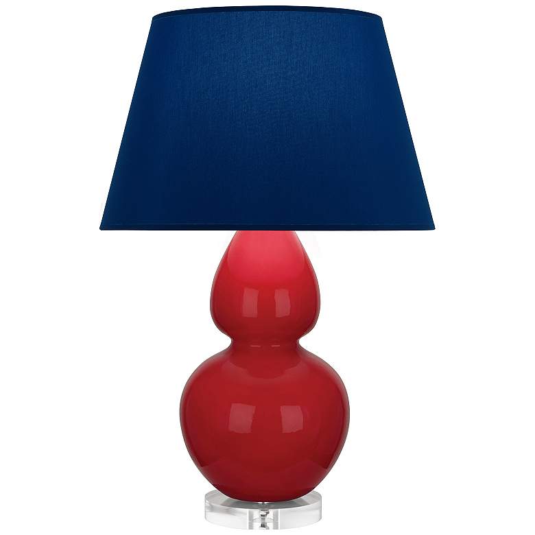 Image 1 Double Gourd 30"H Ruby Red And Lucite Lamp w/ Navy And Gray Shade