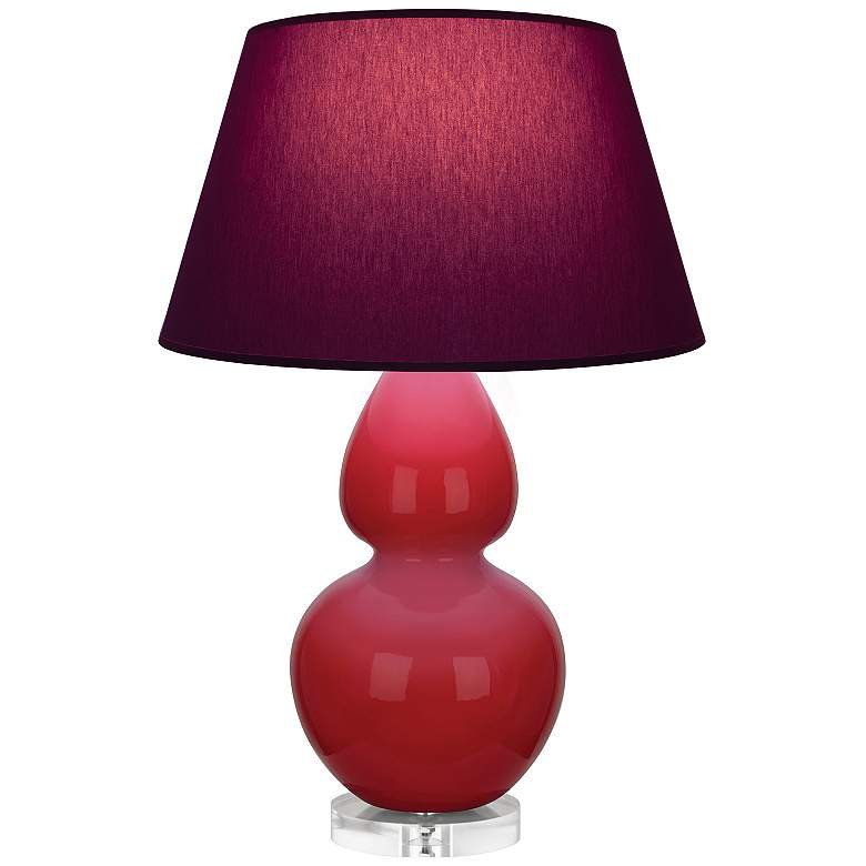 Image 1 Double Gourd 30"H Ruby Red And Lucite Lamp w/ Plum And Lavender Shade