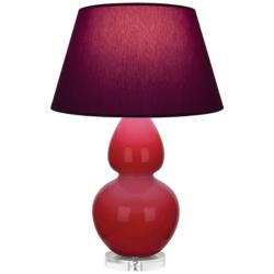 Double Gourd 30"H Ruby Red And Lucite Lamp w/ Plum And Lavender Shade