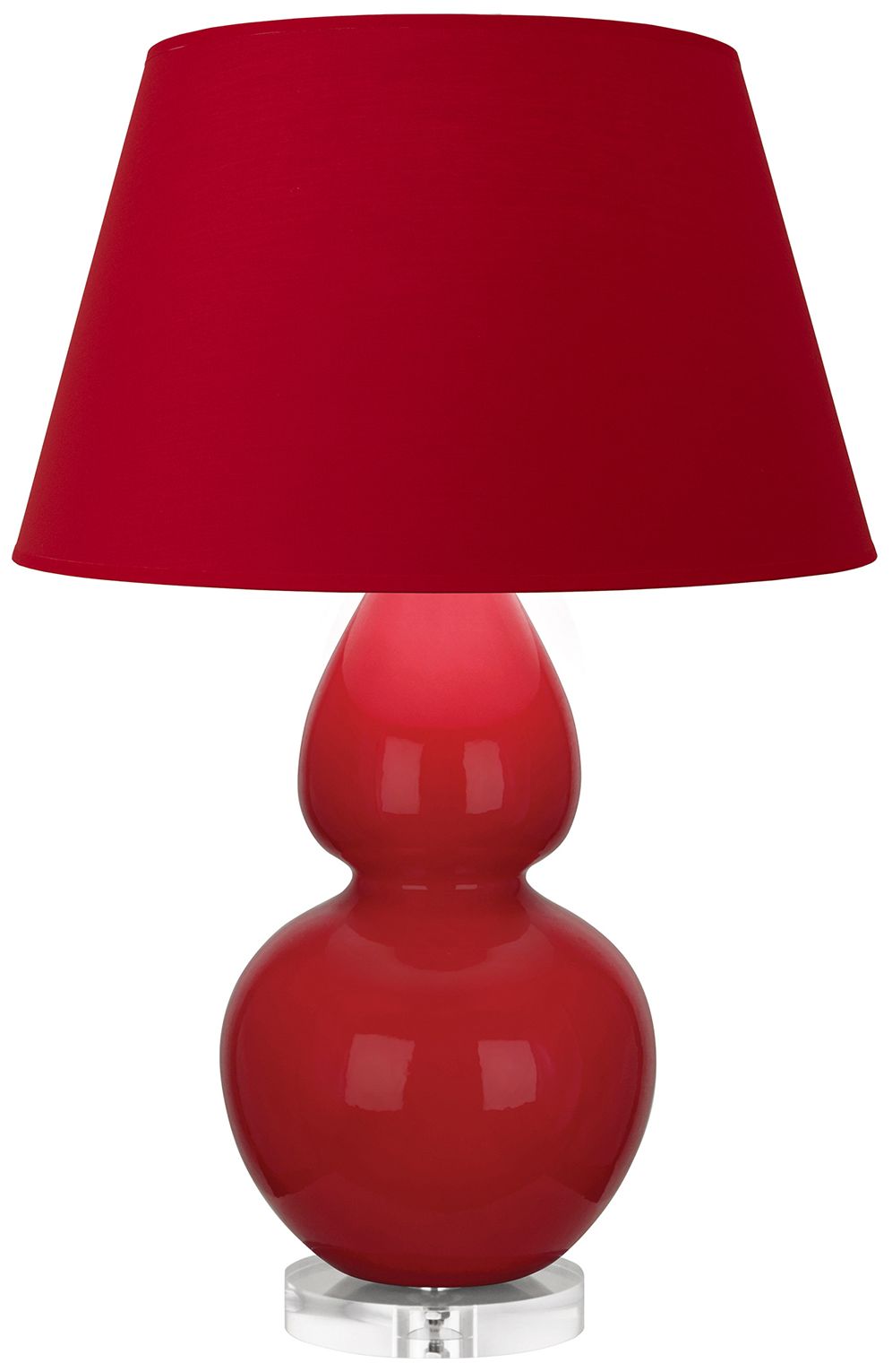 Double Gourd 30"H Ruby Red And Lucite Lamp w/ Rose And Ink Made to Order