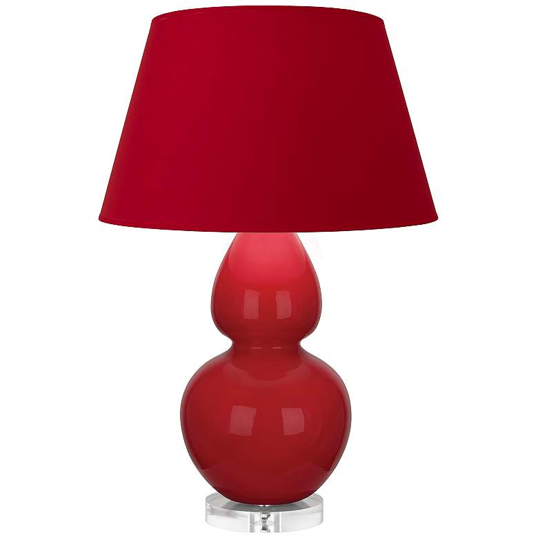 Image 1 Double Gourd 30"H Ruby Red And Lucite Lamp w/ Rose And Ink Shade