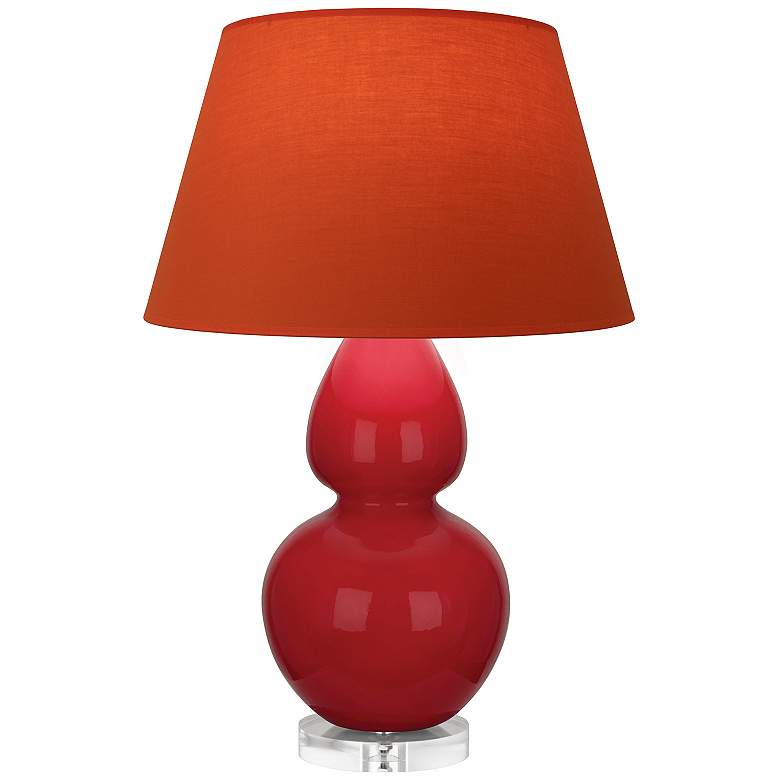 Image 1 Double Gourd 30"H Ruby Red And Lucite Lamp w/ Tangerine And Taupe Shade