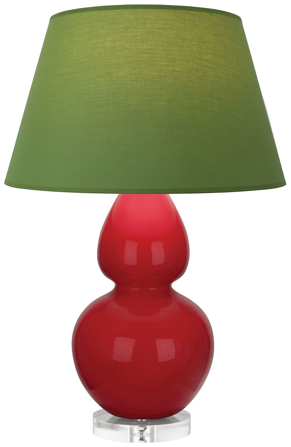 Double Gourd 30"H Ruby Red And Lucite Lamp w/ Tea And Taupe Made to Order