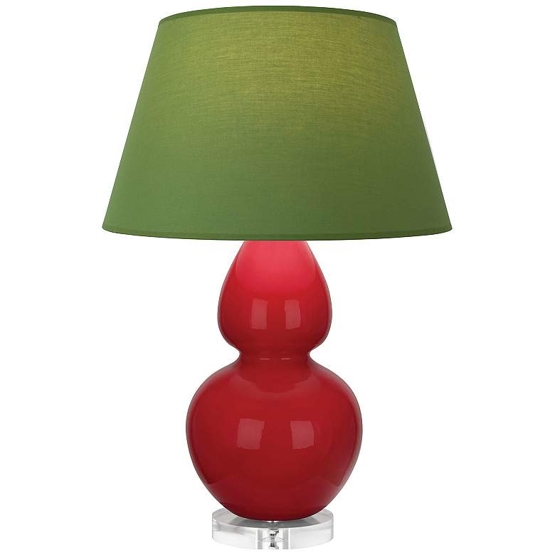 Image 1 Double Gourd 30"H Ruby Red And Lucite Lamp w/ Tea And Taupe Shade