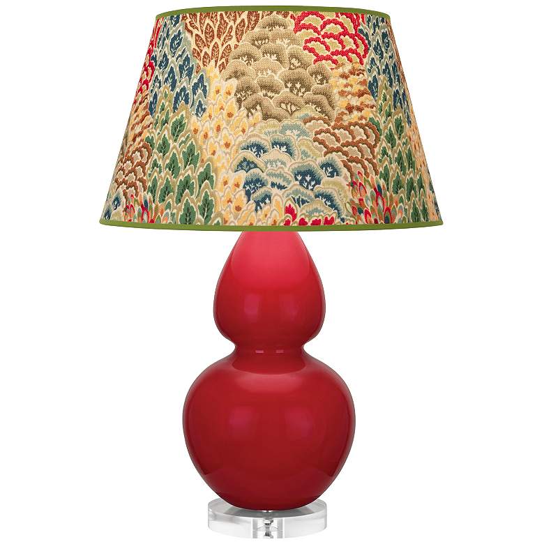Image 1 Double Gourd 30"H Ruby Red And Lucite Table Lamp w/ Fall Floral Shade