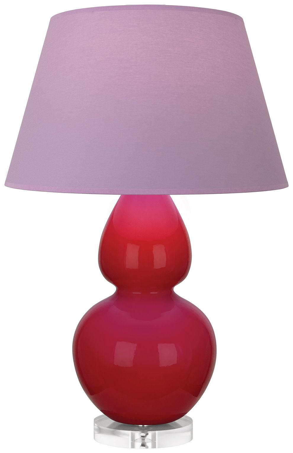 Double Gourd 30"H Ruby Red & Lucite Lamp w/ Lavender & Plum Made to Order