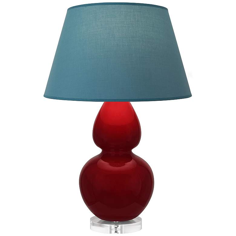 Image 1 Double Gourd 30"H Sangria And Lucite Lamp w/ Bright Blue And Gray Shade