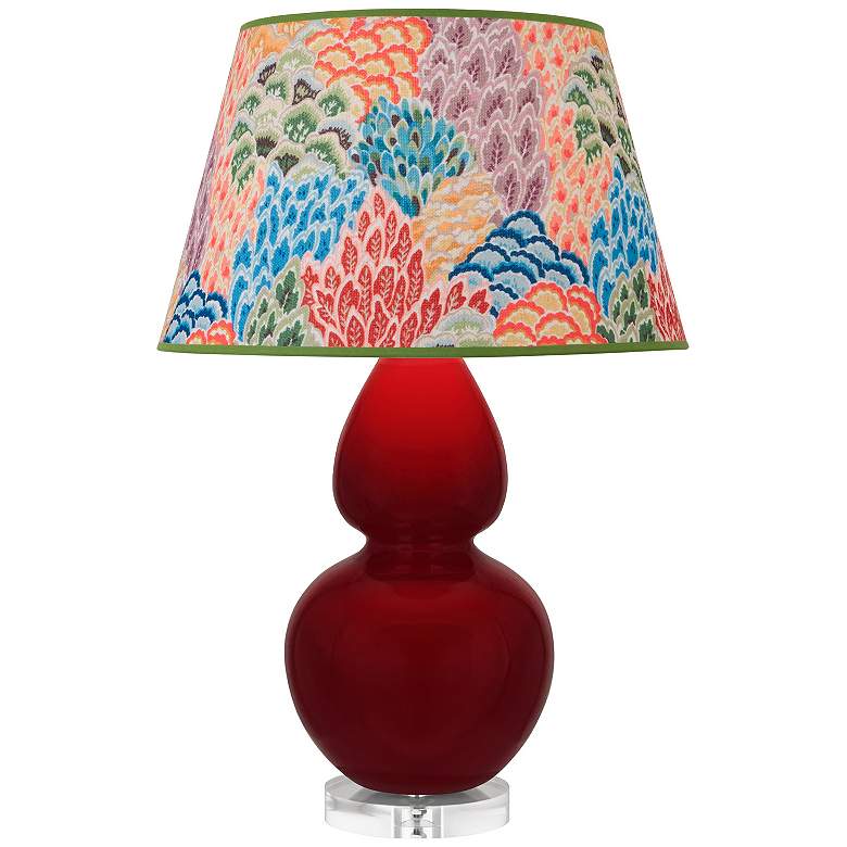 Image 1 Double Gourd 30"H Sangria And Lucite Table Lamp w/ Spring Floral Shade