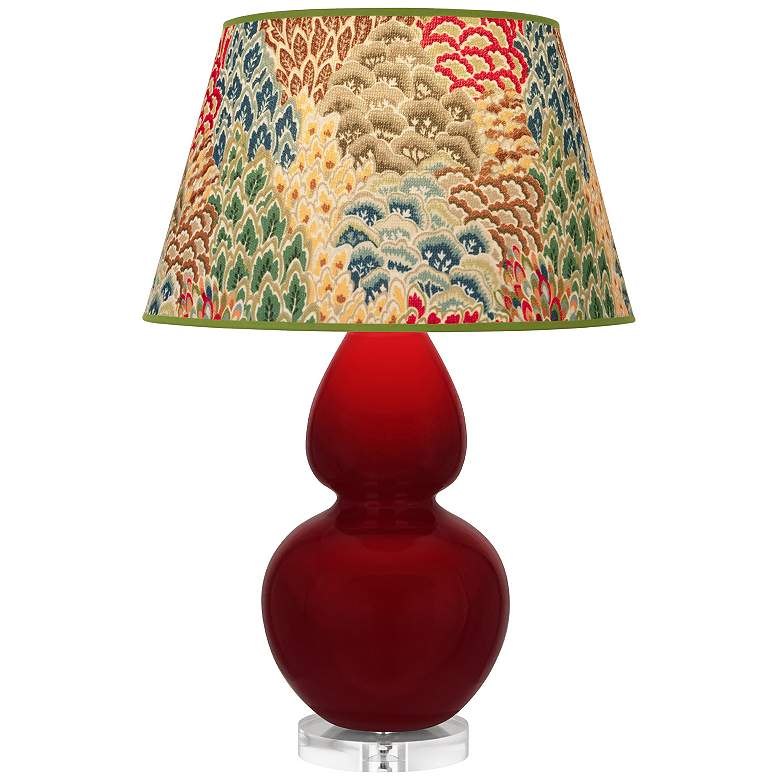 Image 1 Double Gourd 30"H Sangria And Lucite Table Lamp With Fall Floral Shade