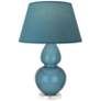 Double Gourd 30"H Steel Blue And Lucite Lamp w/ Bright Blue And Gray Shade