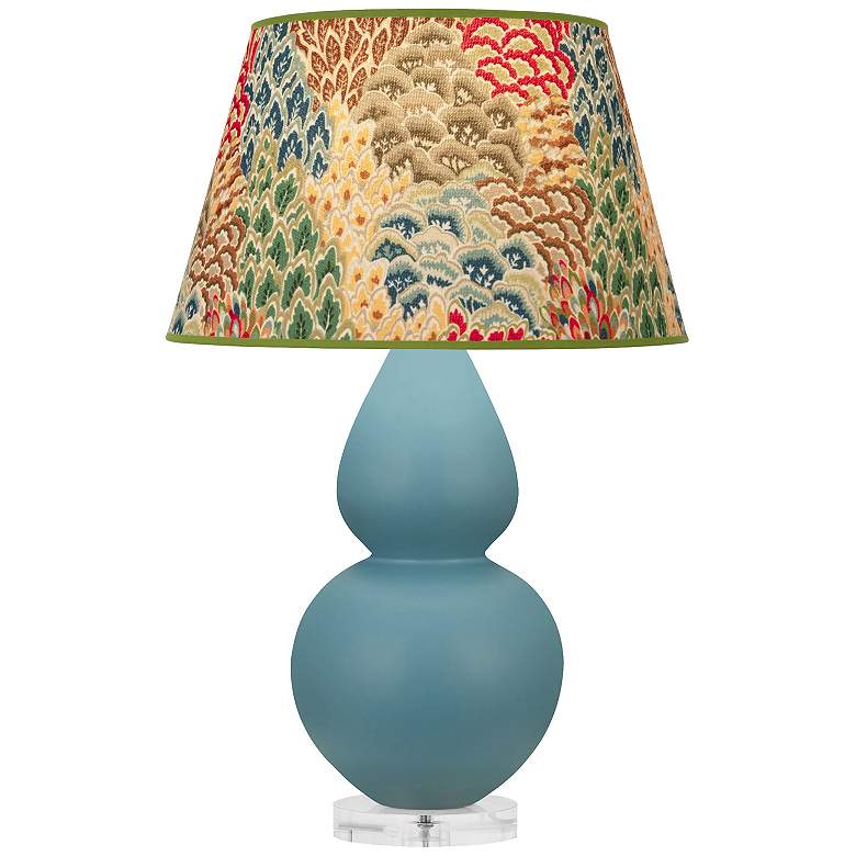 Image 1 Double Gourd 30"H Steel Blue And Lucite Lamp w/ Fall Floral Shade