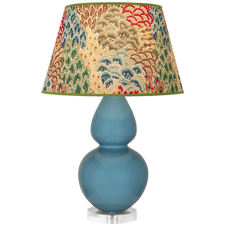 Image 1 Double Gourd 30"H Steel Blue And Lucite Lamp w/ Fall Floral Shade