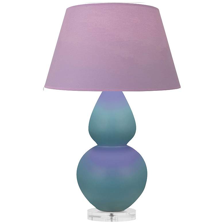 Image 1 Double Gourd 30"H Steel Blue And Lucite Lamp w/ Lavender And Plum Shade