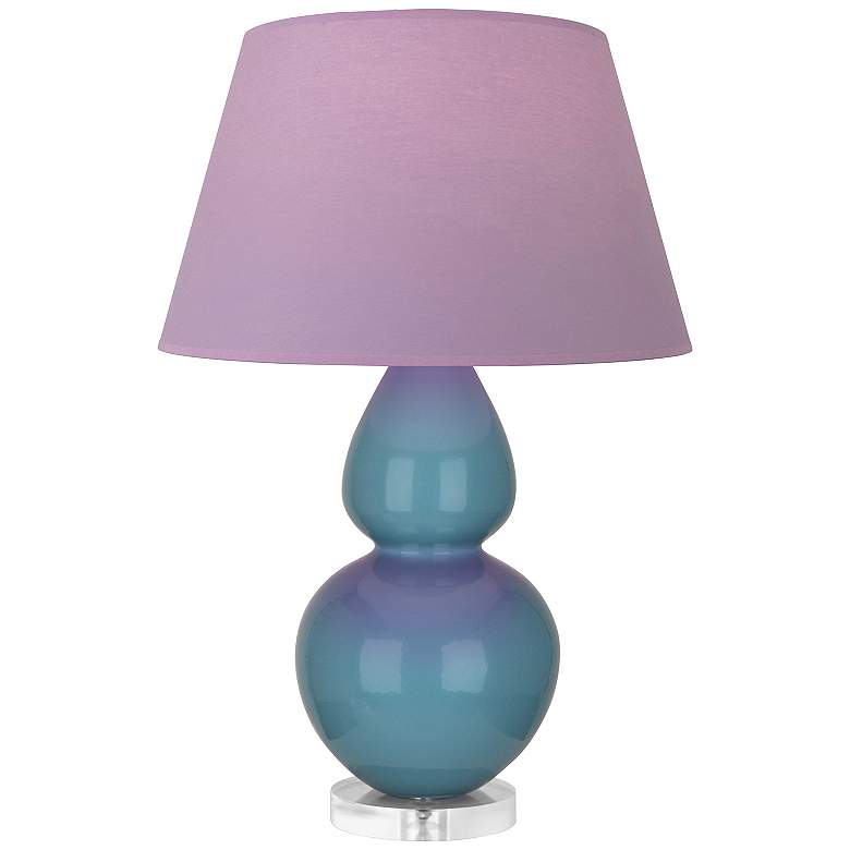Image 1 Double Gourd 30"H Steel Blue And Lucite Lamp w/ Lavender And Plum Shade
