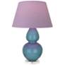 Double Gourd 30"H Steel Blue And Lucite Lamp w/ Lavender And Plum Shade