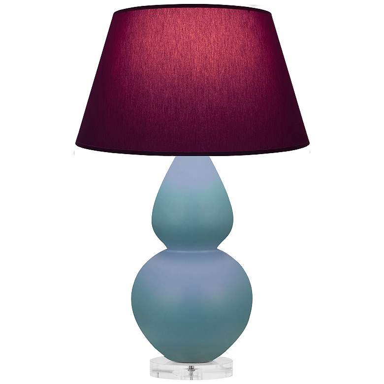 Image 1 Double Gourd 30"H Steel Blue And Lucite Lamp w/ Plum And Lavender Shade