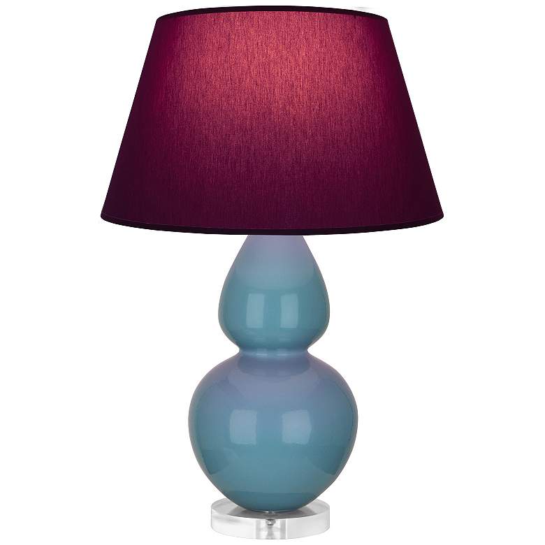 Image 1 Double Gourd 30"H Steel Blue And Lucite Lamp w/ Plum And Lavender Shade