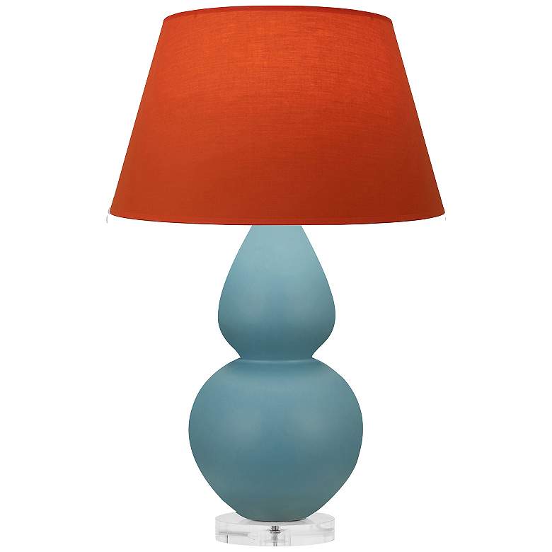 Image 1 Double Gourd 30"H Steel Blue And Lucite Lamp w/ Tangerine And Taupe Shade