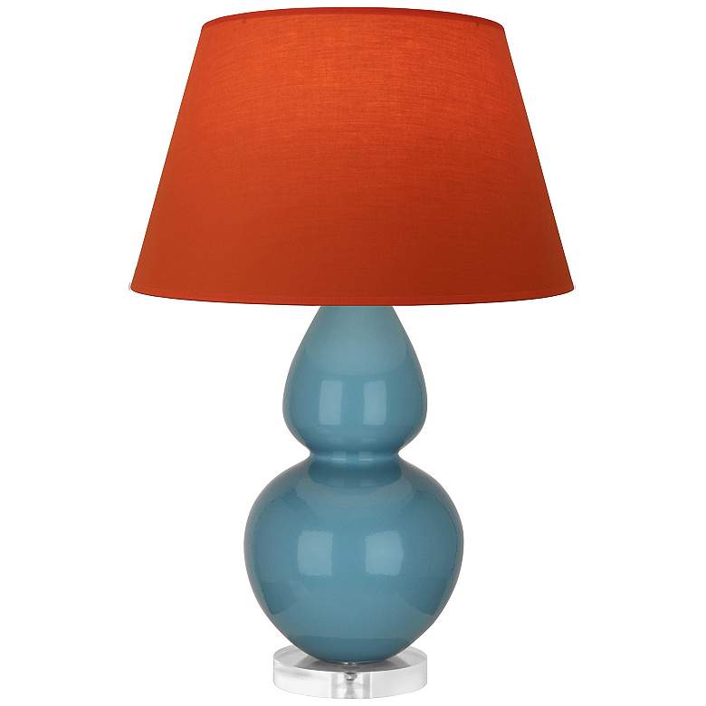 Image 1 Double Gourd 30"H Steel Blue And Lucite Lamp w/ Tangerine And Taupe Shade