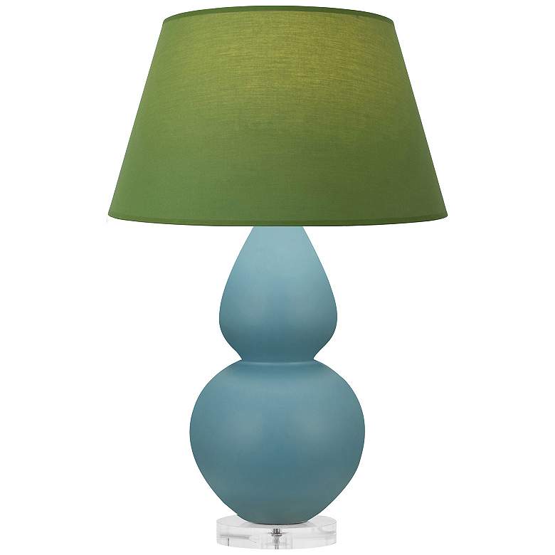 Image 1 Double Gourd 30"H Steel Blue And Lucite Lamp w/ Tea And Taupe Shade
