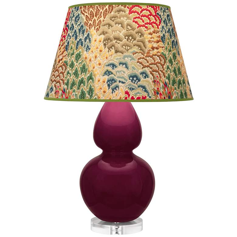 Image 1 Double Gourd 30"H Sugar Plum Glazed Lucite Table Lamp w/ Fall Floral Shade