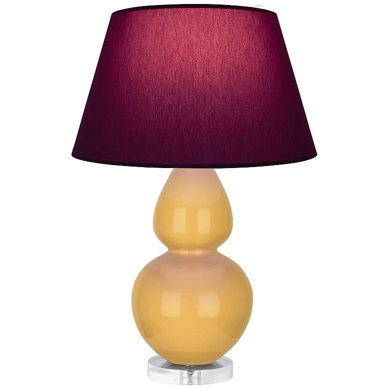 Image 1 Double Gourd 30"H Sunset And Lucite Lamp w/ Plum And Lavender Shade