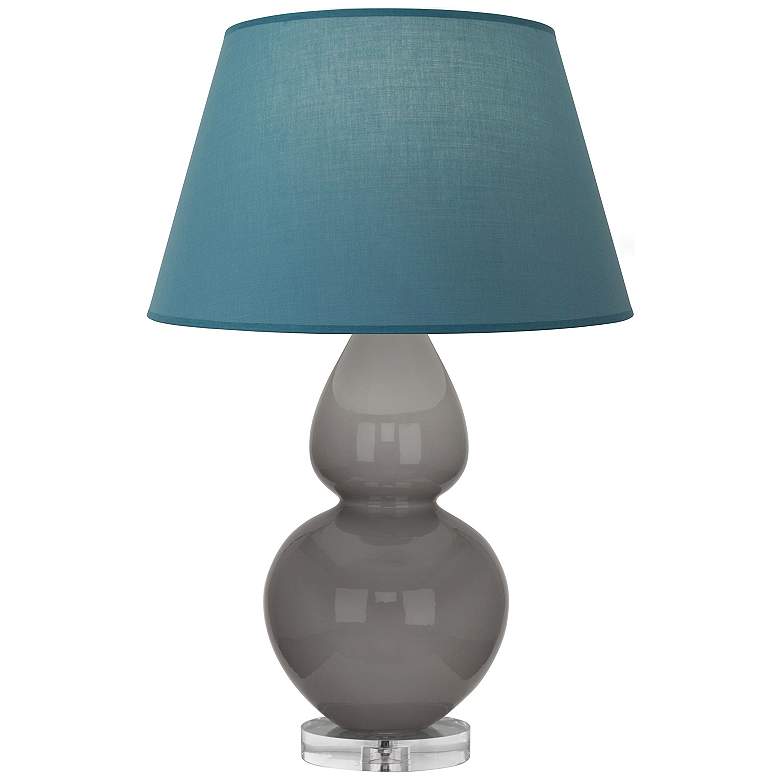 Image 1 Double Gourd 30"H Taupe And Lucite Lamp w/ Bright Blue And Gray Shade
