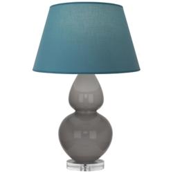 Double Gourd 30"H Taupe And Lucite Lamp w/ Bright Blue And Gray Shade