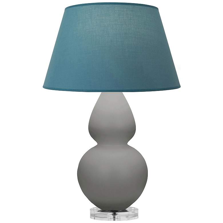 Image 1 Double Gourd 30"H Taupe And Lucite Lamp w/ Bright Blue And Gray Shade