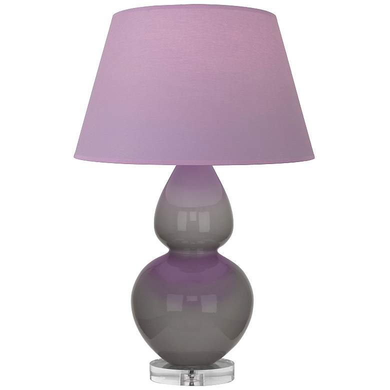 Image 1 Double Gourd 30"H Taupe And Lucite Lamp w/ Lavender And Plum Shade