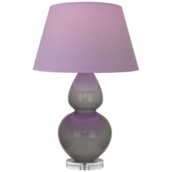 Double Gourd 30"H Taupe And Lucite Lamp w/ Lavender And Plum Shade