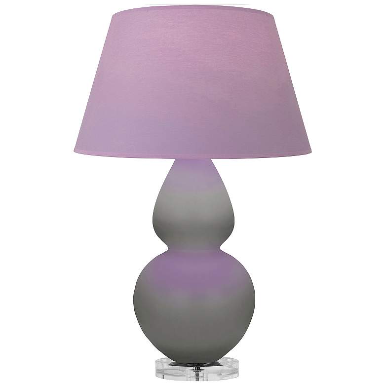 Image 1 Double Gourd 30"H Taupe And Lucite Lamp w/ Lavender And Plum Shade
