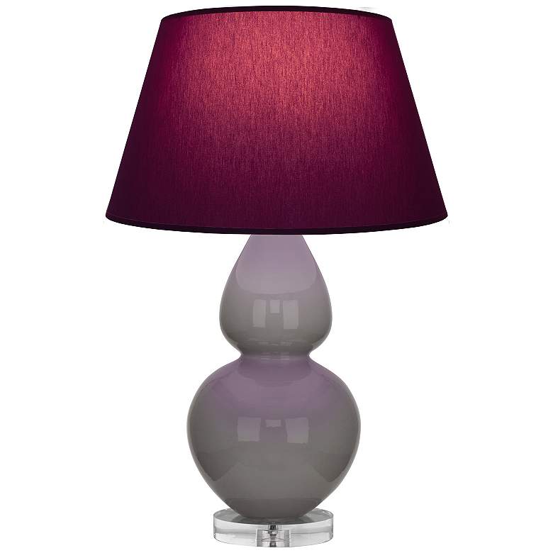 Image 1 Double Gourd 30"H Taupe And Lucite Lamp w/ Plum And Lavender Shade