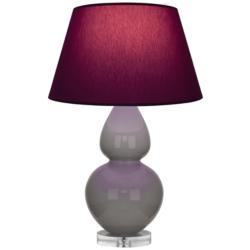 Double Gourd 30"H Taupe And Lucite Lamp w/ Plum And Lavender Shade