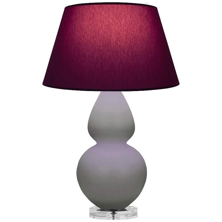 Image 1 Double Gourd 30"H Taupe And Lucite Lamp w/ Plum And Lavender Shade