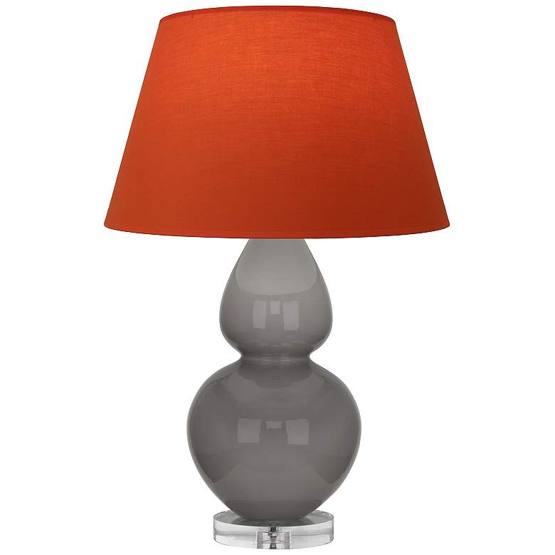 Image 1 Double Gourd 30"H Taupe And Lucite Lamp w/ Tangerine And Taupe Shade