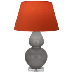 Double Gourd 30"H Taupe And Lucite Lamp w/ Tangerine And Taupe Shade
