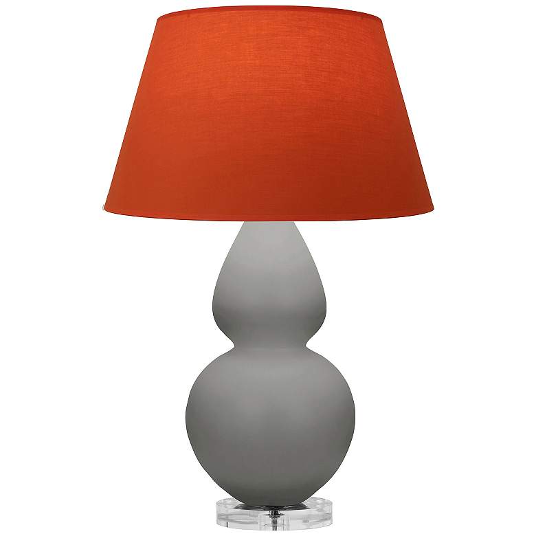 Image 1 Double Gourd 30"H Taupe And Lucite Lamp w/ Tangerine And Taupe Shade