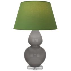 Double Gourd 30"H Taupe And Lucite Lamp w/ Tea Green And Taupe Shade