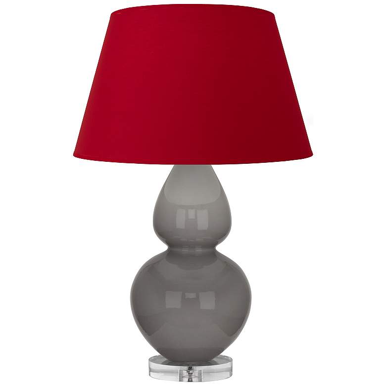 Image 1 Double Gourd 30"H Taupe And Lucite Table Lamp w/ Black And Red Shade
