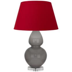 Double Gourd 30"H Taupe And Lucite Table Lamp w/ Black And Red Shade