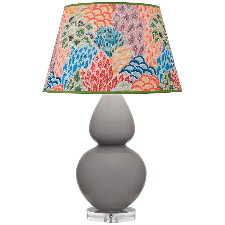 Image 1 Double Gourd 30"H Taupe And Lucite Table Lamp w/ Spring Floral Shade