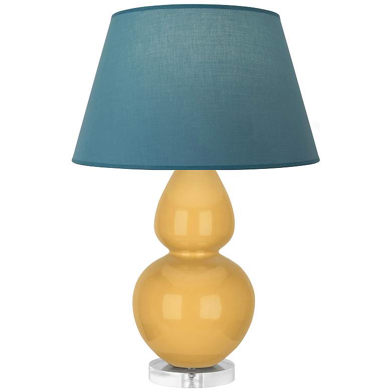 Image 1 Double Gourd 30"H Yellow And Lucite Lamp w/ Bright Blue And Gray Shade